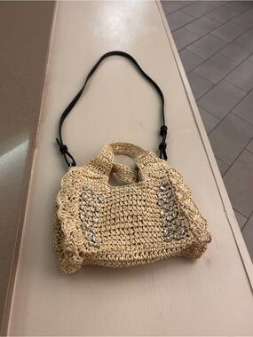BTB Los Angeles Woven Straw Crossbody Bag with Crystal Trim - Cream